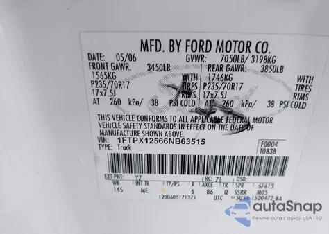 2006 Ford F-150 Lariat/Xl/Xlt from USA, damaged, VIN 1FTPX12566NB63515